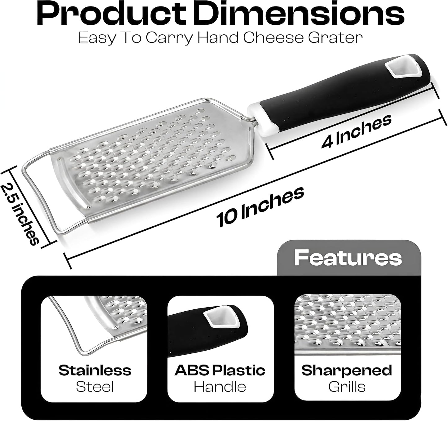 Handheld Cheese Grater & Cheese Shredder – Stainless Steel, Rust-Proof | Non-Slip Handle, Durable Flat Grater for Parmesan, Chocolate, Spices, Vegetables & More – Multi-Purpose & Easy to Clean