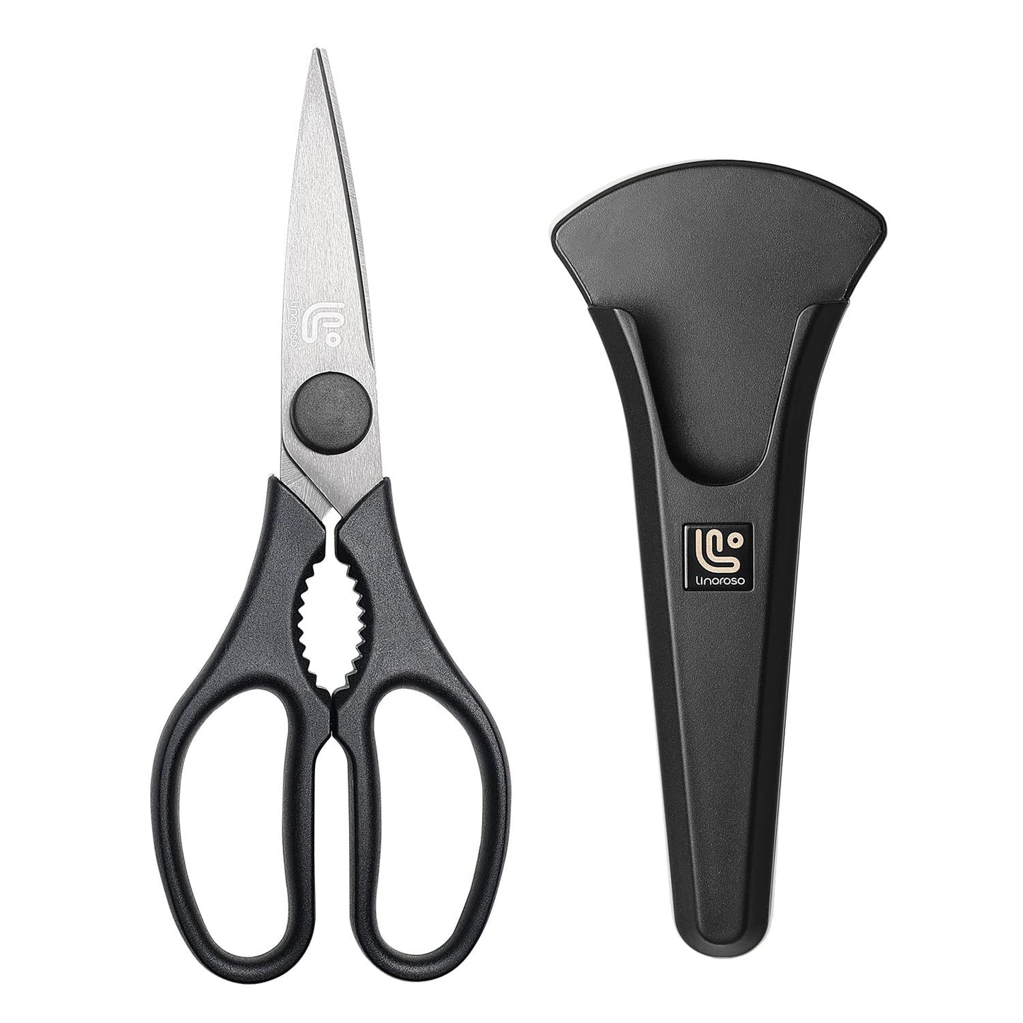 Linoroso Kitchen Scissors Heavy Duty Kitchen Shears with Magnetic Holder Made with Japanese Steel 4034, Multipurpose Ultra Sharp Cooking Scissors for Meat/Vegetables/BBQ/Herbs/Pizza (Graphic,Cow)