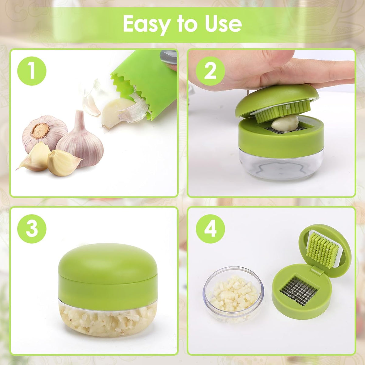 2Pcs Garlic Presses, Garlic Chopper for Garlic Ginger Fruit
