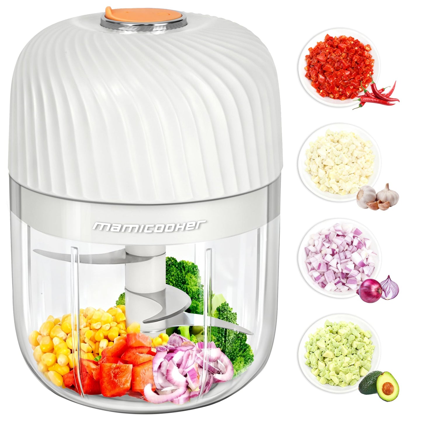 Electric Garlic Chopper 250ML, Mini USB Rechargeable Veggie Chopper, Cordless Garlic Mincer Onion Chopper Food Chopper for Ginger Chili Meat Sauce, Wireless Food Processor, White