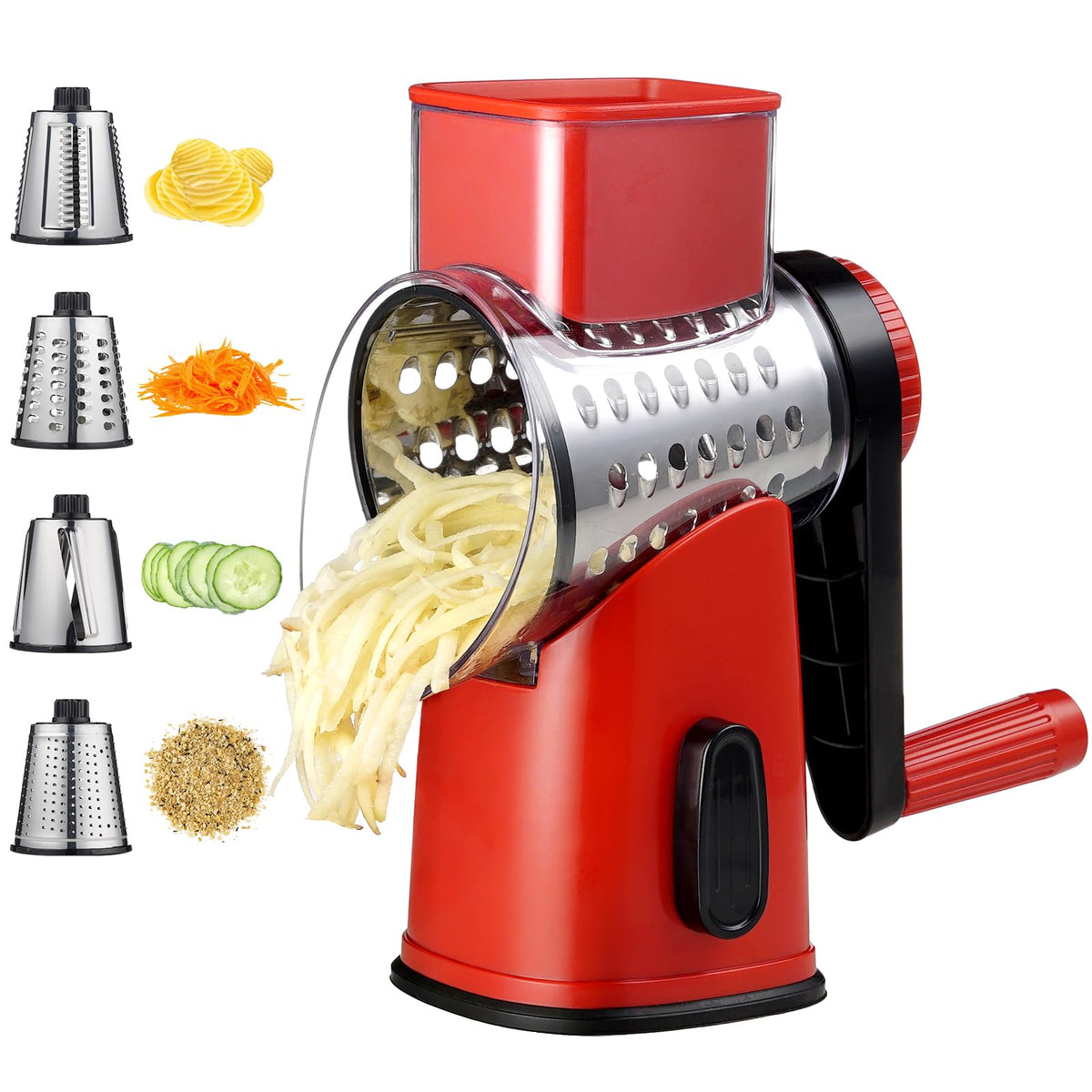 Rotary Hand Crank Cheese Grater,Cheese Shredder Vegetable Slicer(Red)