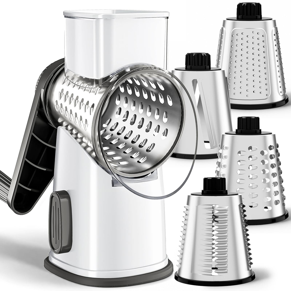 Weltonhm 4 in 1 Large Rotary Cheese Grater Hand Crank (Red black 4 Graters)