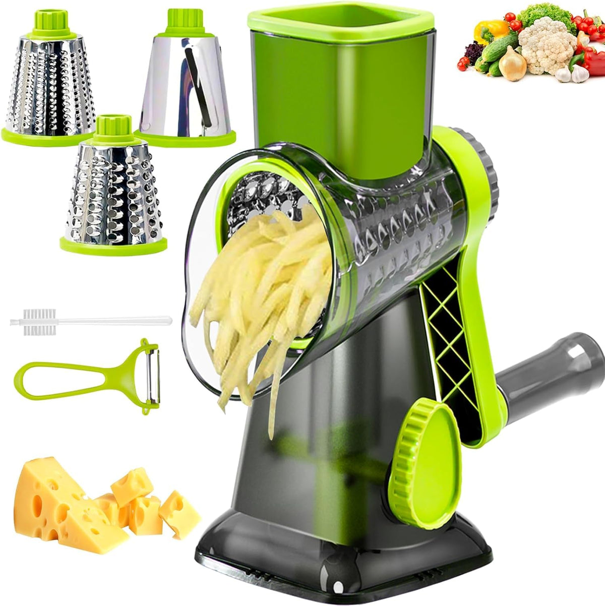 Cheese Grater with Handle,Multifunctional Rotary Cheese Grater