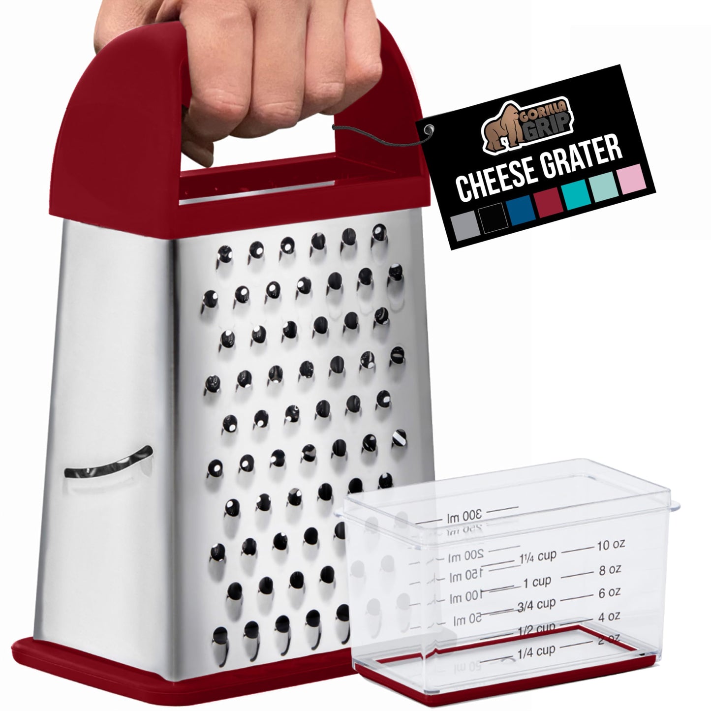 GORILLA GRIP® XL 4-Sided Stainless Steel BPA-Free Cheese Grater, Black