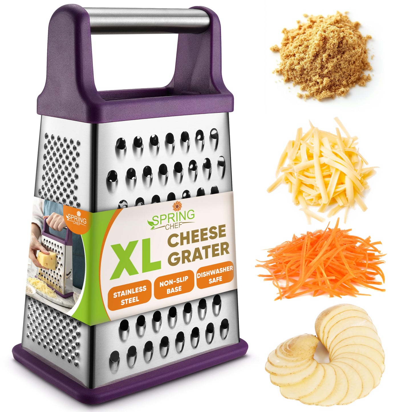 Spring Chef Stainless Steel XL Cheese Grater for Kitchen, Black