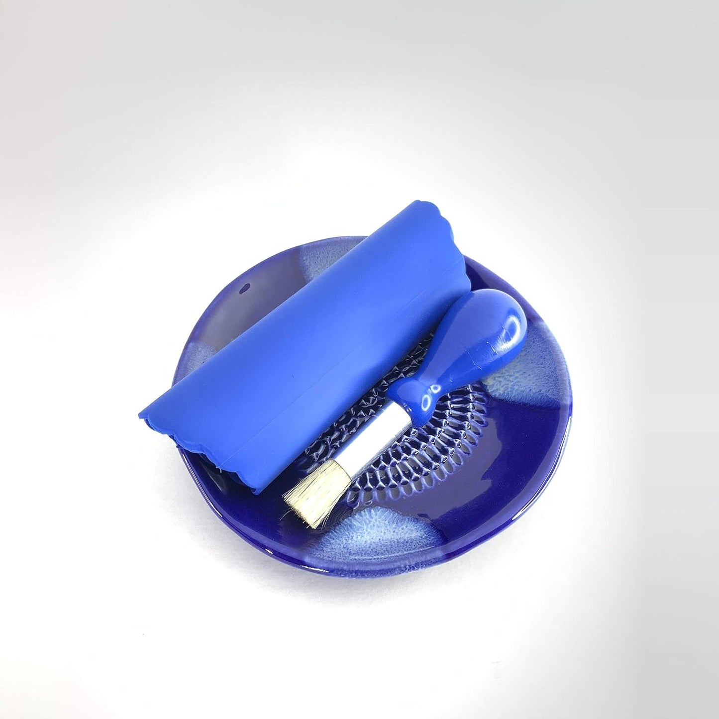 BonCera, Premium Ceramic Garlic Grater Plate Set - Blue Cross Glazed