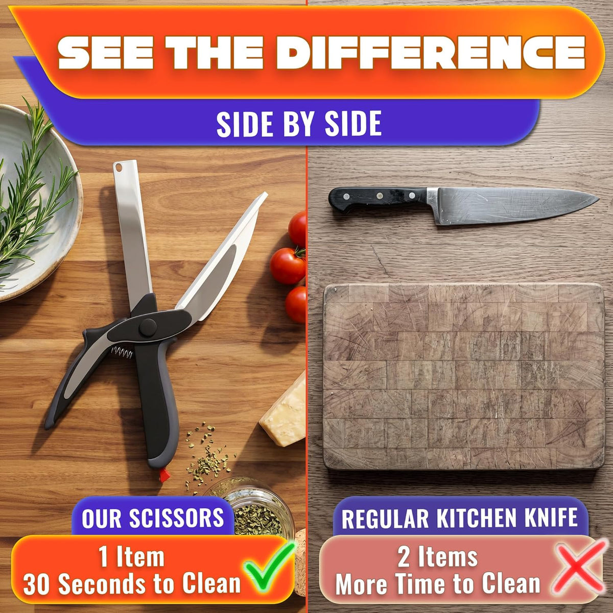 2 in 1 Kitchen Scissors for Food with Cutting Board, Safety Lock