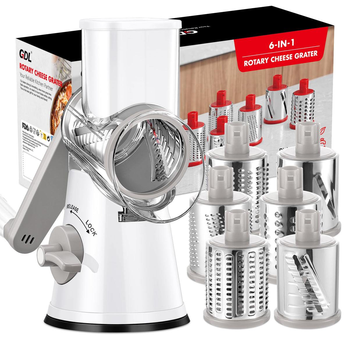 GDL Cheese Grater Hand Crank, Rotary Cheese shredder, Vegetable Slicer