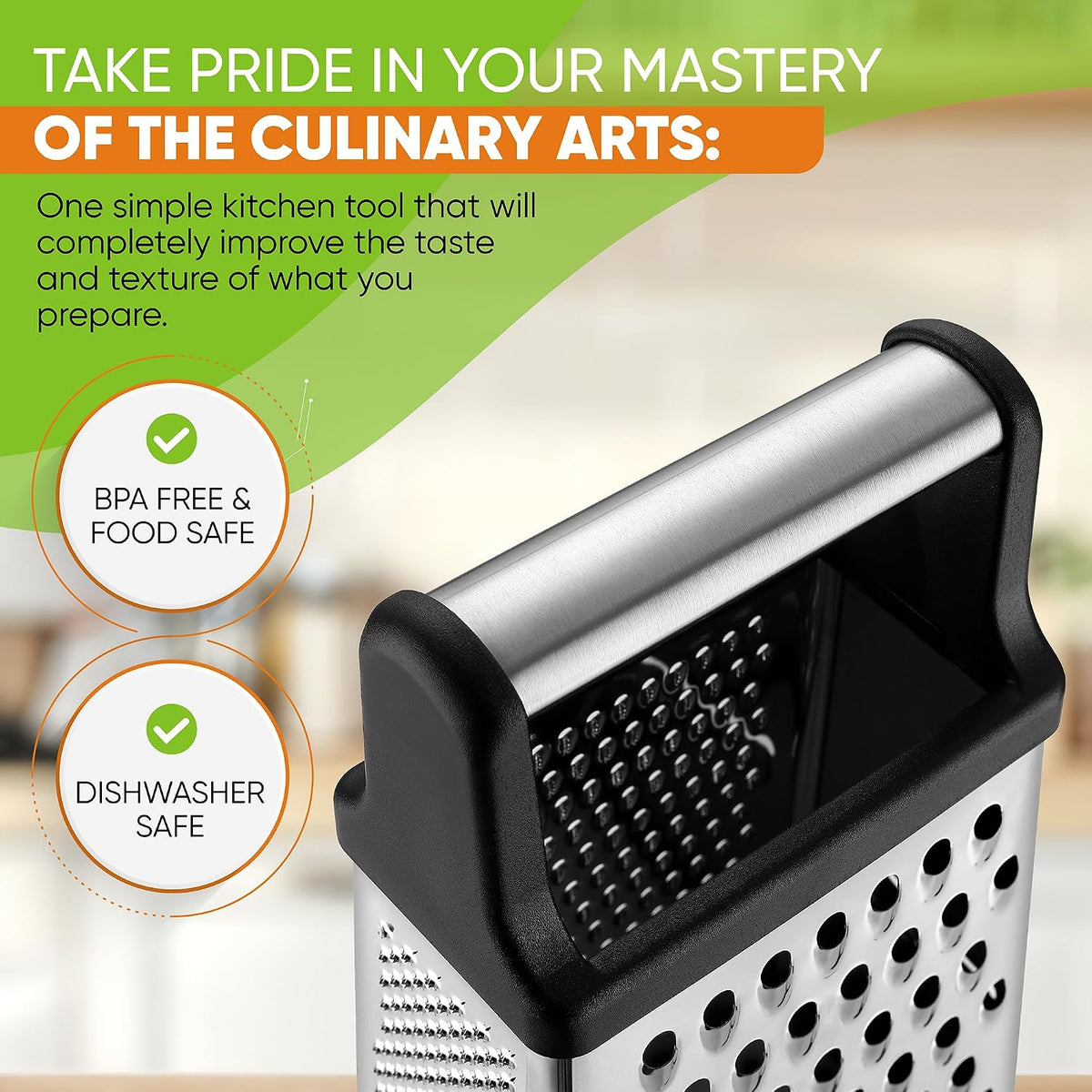Spring Chef Stainless Steel XL Cheese Grater for Kitchen, Black