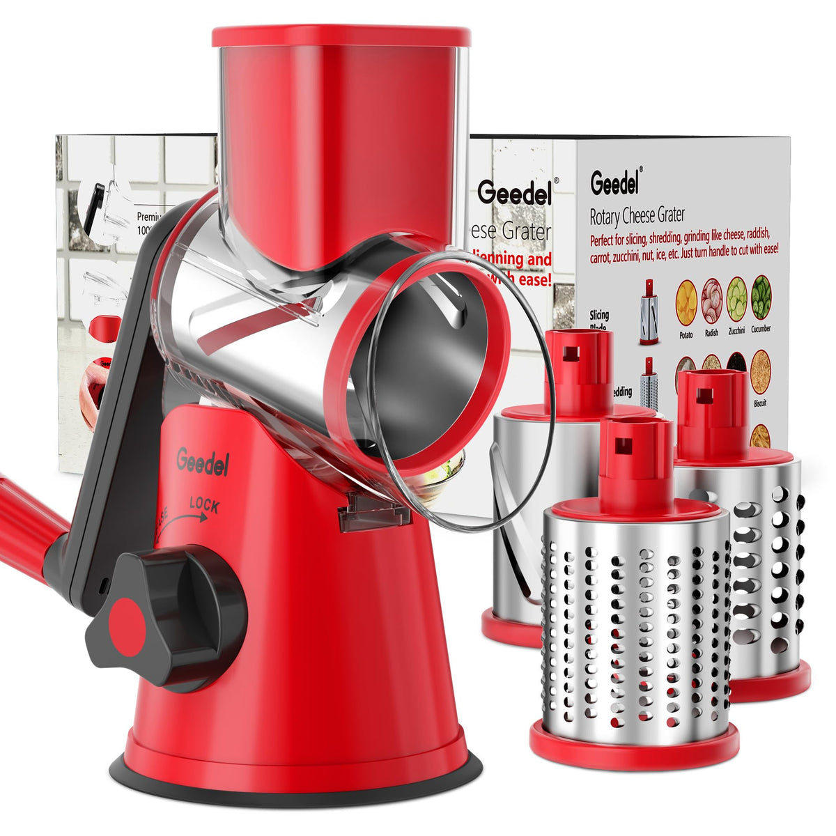 Geedel Rotary Cheese Grater Hand Crank, Cheese Shredder Vegetable Slicer