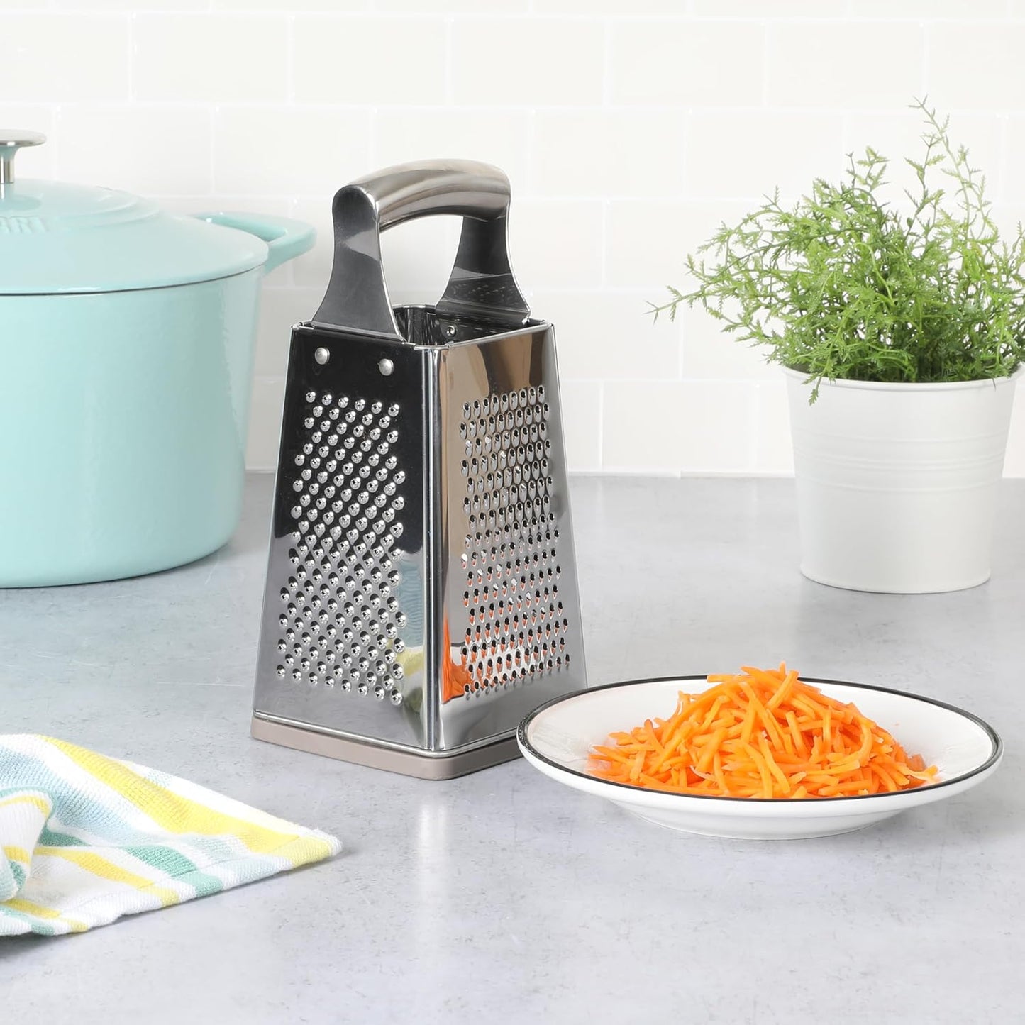Martha Stewart Sprucedale 9.5-Inch Stainless Steel 4-Sided Box Grater – Durable Kitchen Cheese and Food Grater with Multiple Grating Surfaces