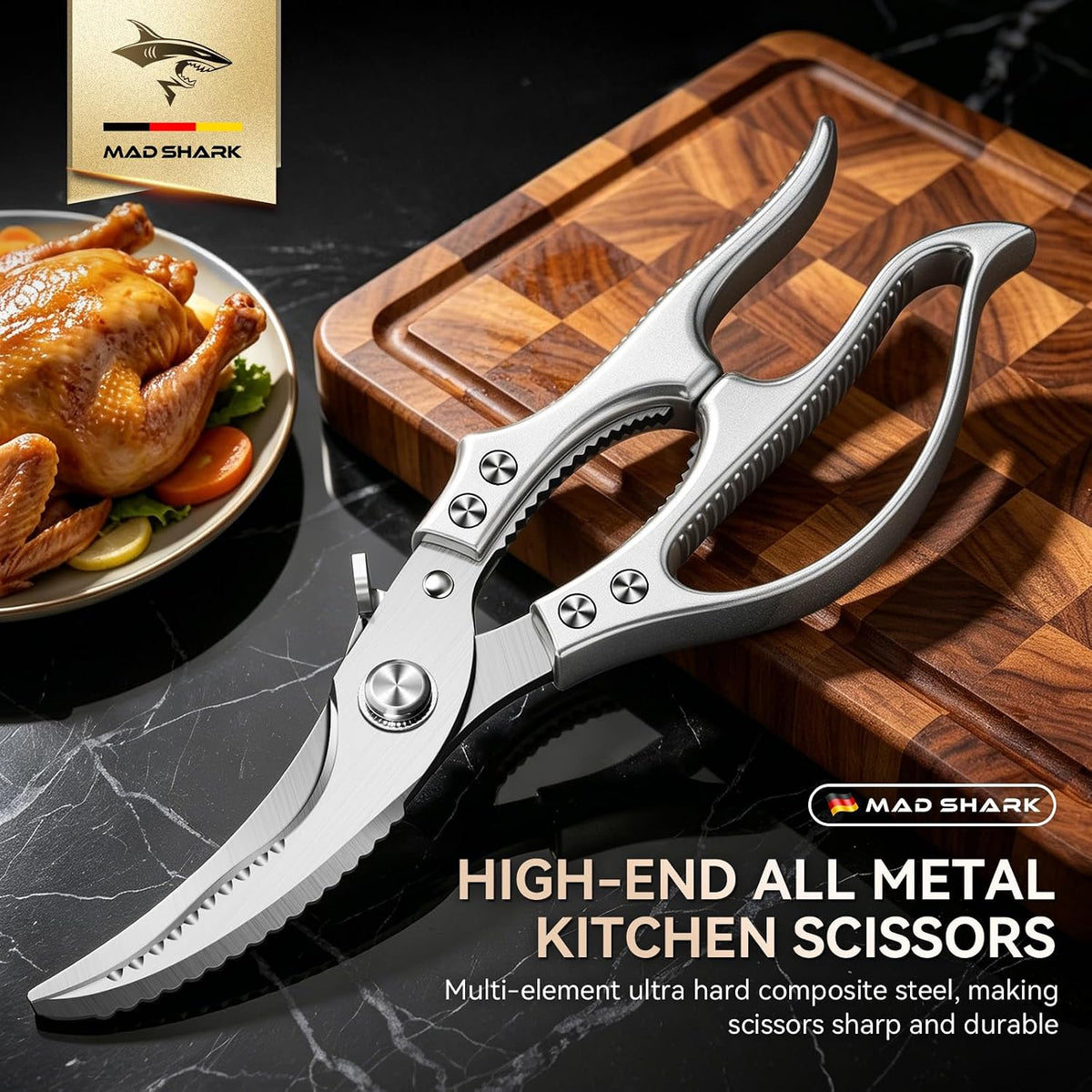 MAD SHARK Heavy Duty Poultry Shears,Spring Loaded Kitchen Shears,Dishwasher