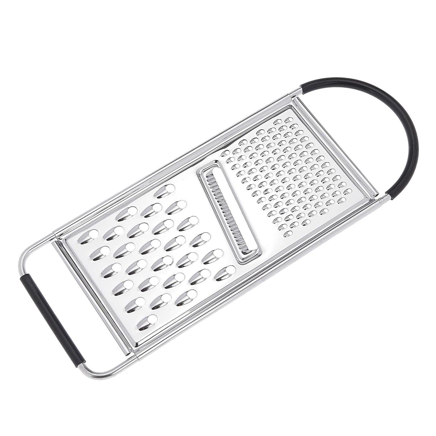 Amazon Basics Cheese Grater with Handle, Stainless Steel Zester, Easy to Clean, Dishwasher Safe, Rectangular, Non-Slip, Multifunction Tool for Kitchen Prep, Vegetables, Black