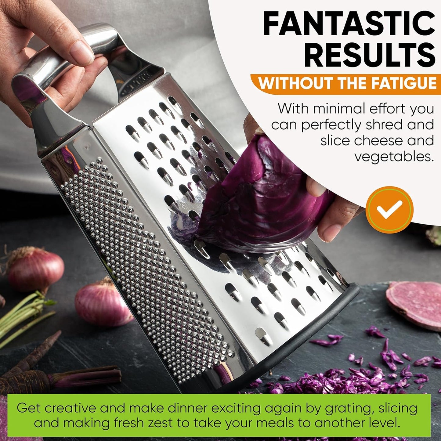Spring Chef Stainless Steel Cheese Grater, Large Box Grater for Kitchen