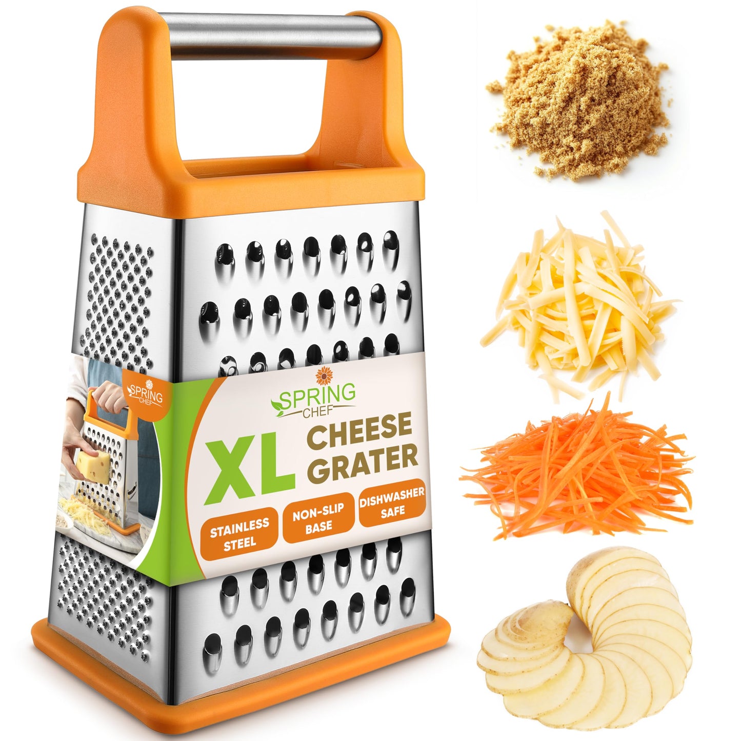 Spring Chef Stainless Steel XL Cheese Grater for Kitchen, Black