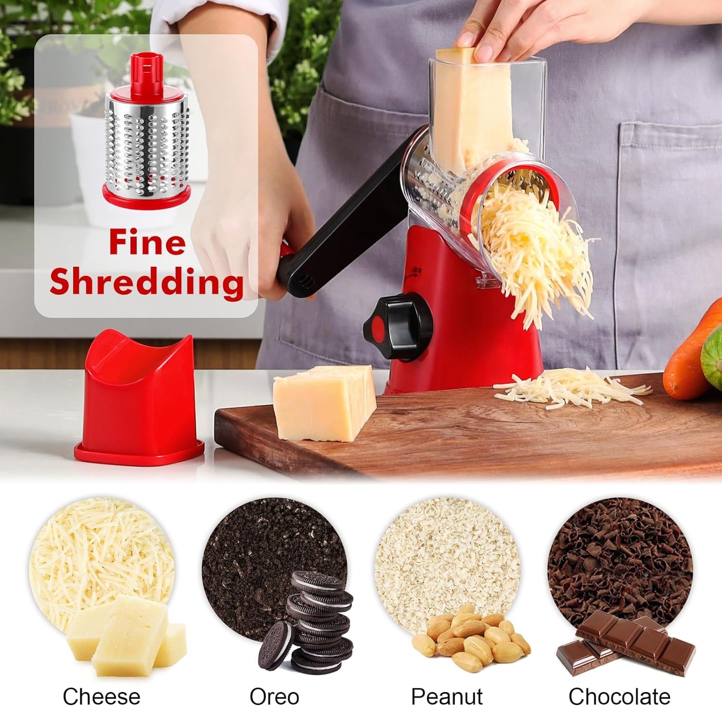 GDL Cheese Grater Hand Crank, Rotary Cheese shredder, Vegetable Slicer