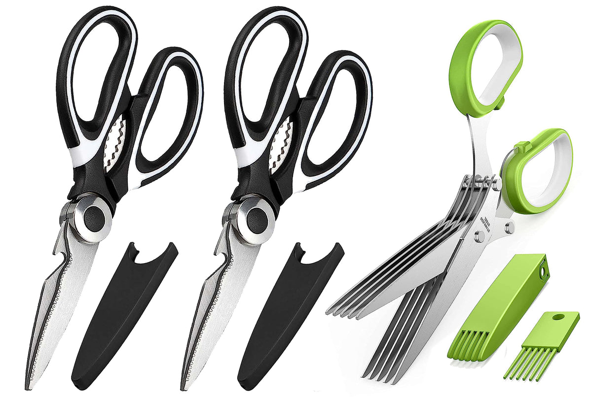 OMDAR 3 Pack Kitchen Scissors & Seafood Scissors Set, Sharp Kitchen Shears