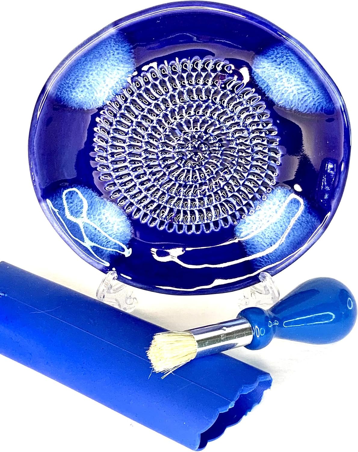 BonCera, Premium Ceramic Garlic Grater Plate Set - Blue Cross Glazed