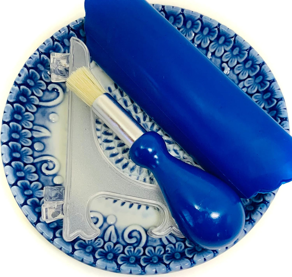 BonCera, Premium Ceramic Garlic Grater Plate Set - Blue Embossed