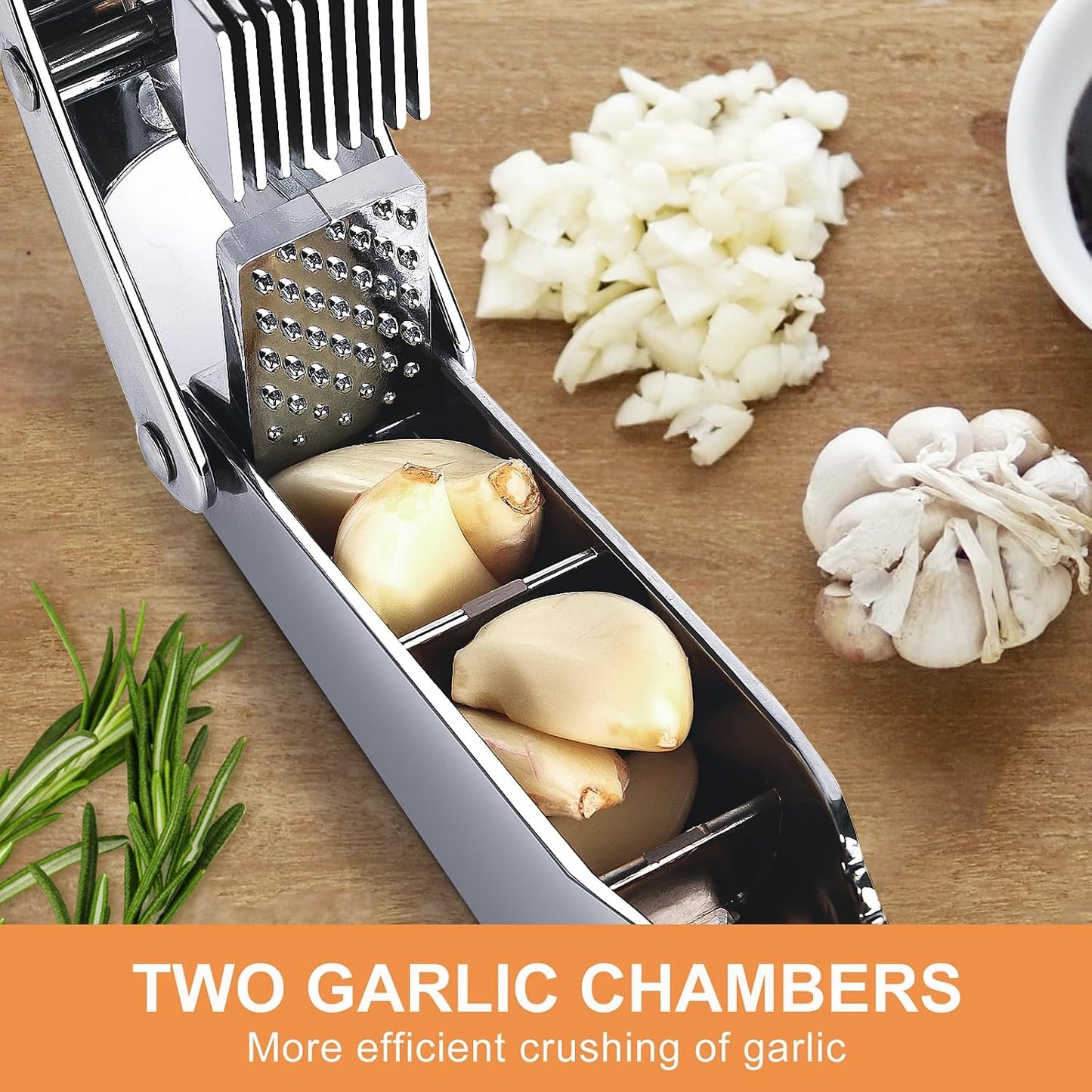Garlic Press and Slicer 2 in 1, Heavy Duty Garlic Mincer, Crusher with Ergonomic Handle - Perfect for Home Cooks and Professional Chefs Alike.
