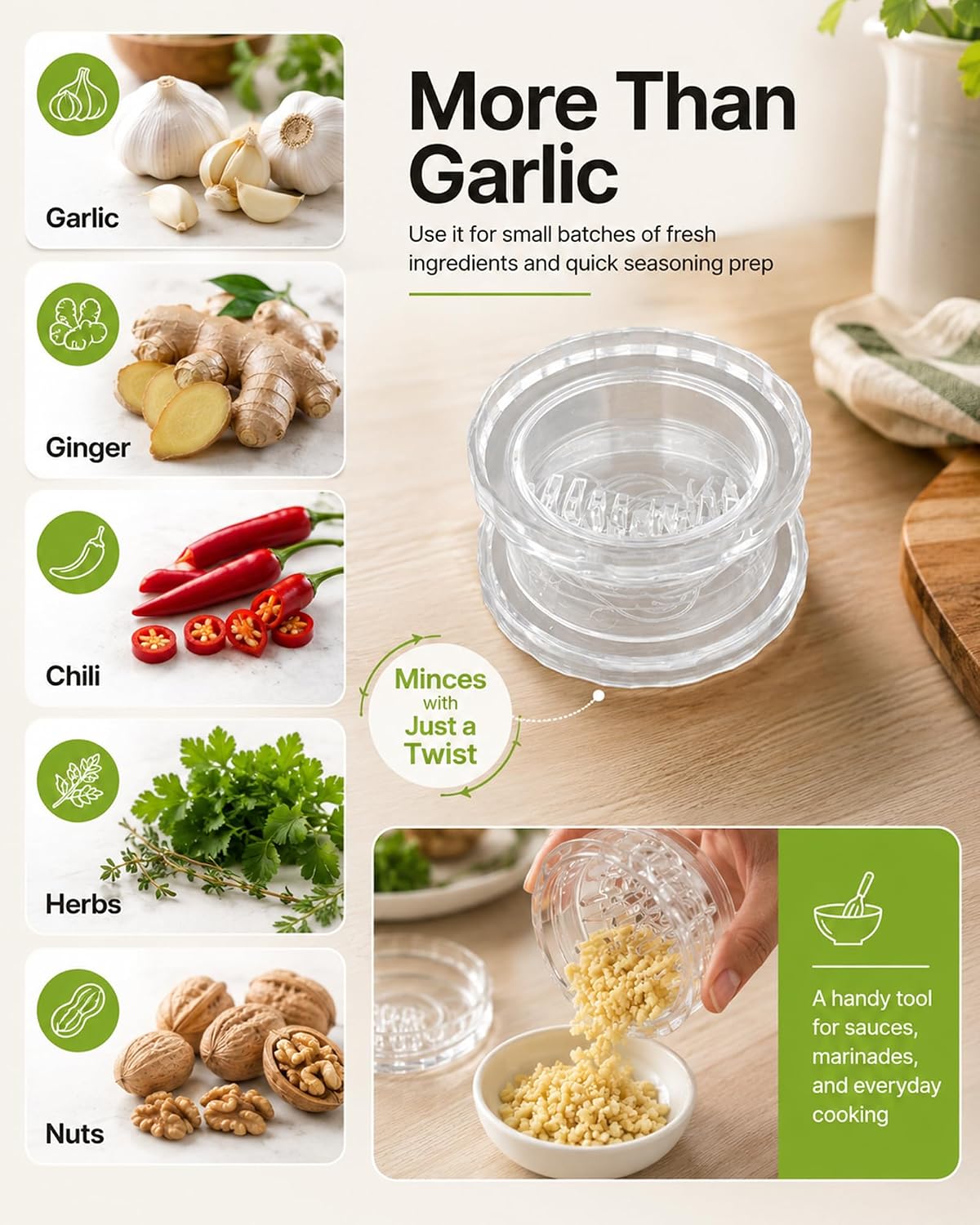 Garlic Mincer Transparent Manual Garlic Press, Multi-Functional Mincer for Garlic, Onion, Ginger, Herbs, Nuts