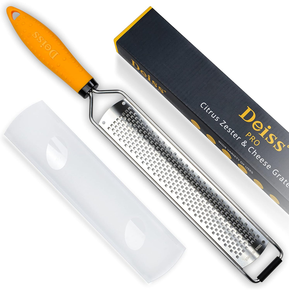 Deiss PRO Lemon Zester & Heavy Duty Grater - Parmesan, Garlic, Nutmeg, Chocolate, Fruits, Vegetables, Ginger & Cheese Shredder