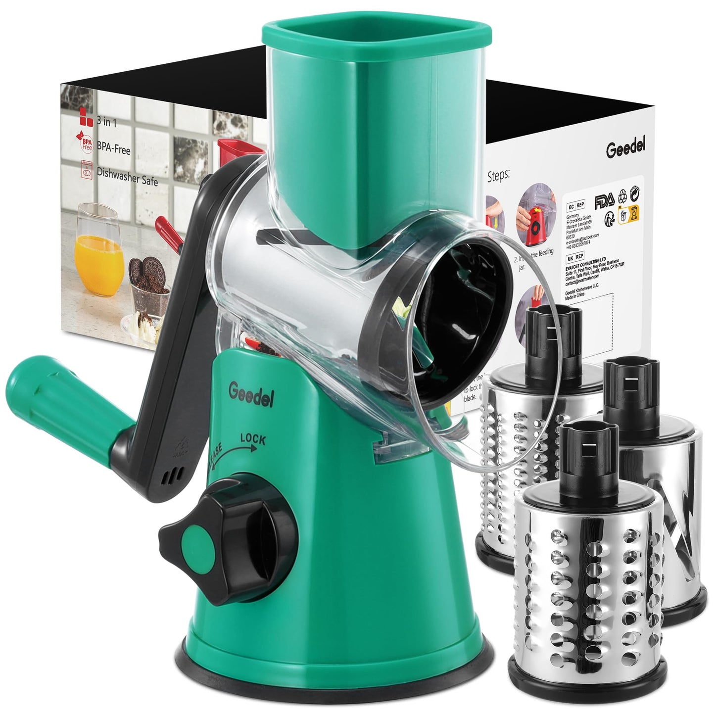 Geedel Rotary Cheese Grater Hand Crank, Cheese Shredder Vegetable Slicer