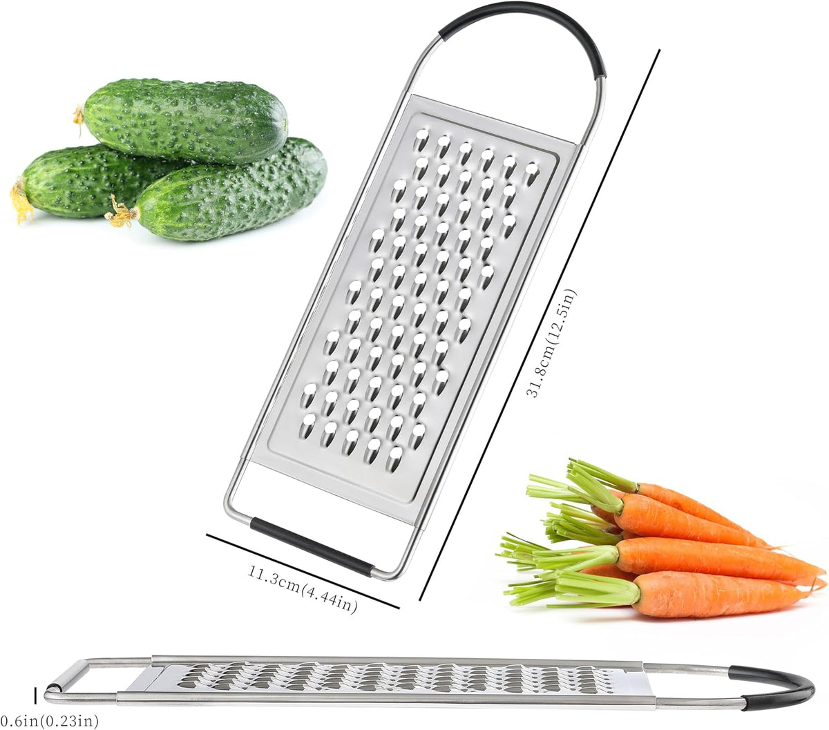 Cheese Grater Handheld, HIA Flat Coarse Stainless Steel Graters for Kitchen, Food Grater with Anti-Slip Handle, Perfect for Potato, Vegetable, Butter, Parmesan Cheese
