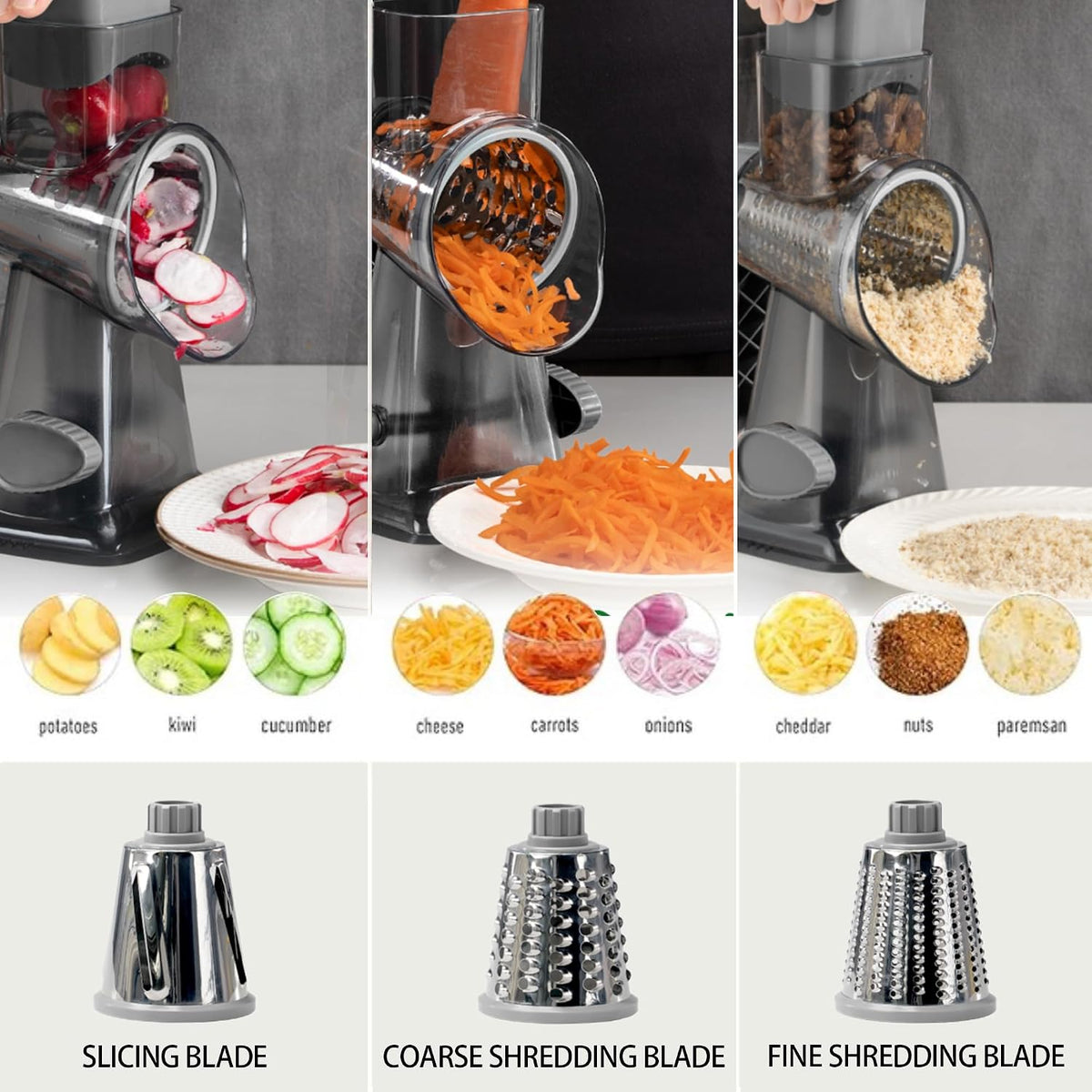 Cheese Grater Hand Crank Rotary Vegetables Shredder with Handle