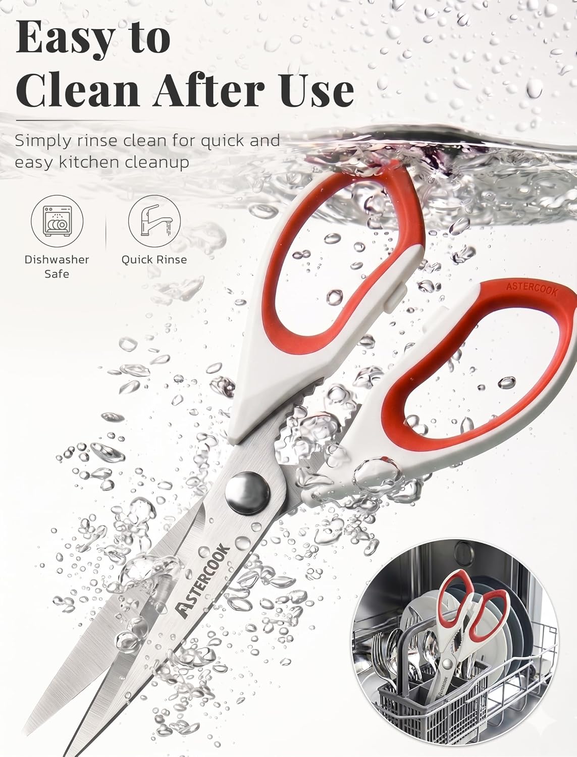 Astercook Kitchen Scissors 3 Pack, Heavy Duty All Purpose Kitchen Shears for Food and Packaging, Stainless Steel Food Scissors for Meat, Poultry, Herbs and Vegetables, Dishwasher Safe