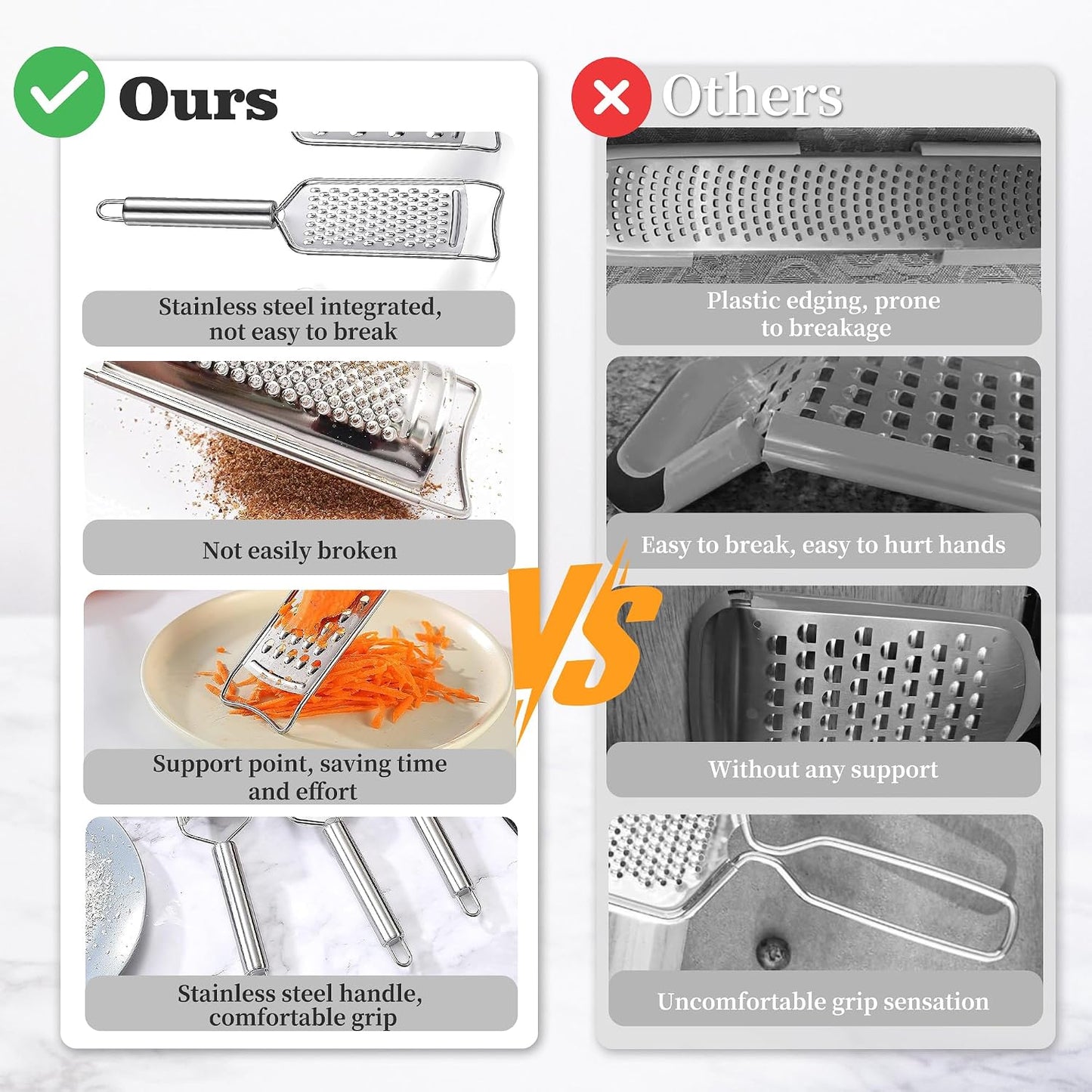 Tongjude Stainless Steel Cheese Grater Set, Set of 5 Kitchen Grater & Peeler & Slicer, Lemon Zester with Cleaning Brush for Vegetable, Fruit, Chocolate