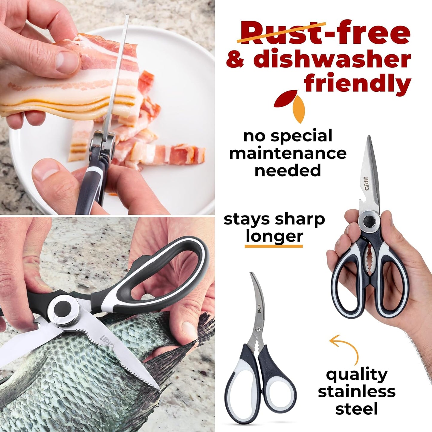 Gidli Kitchen Shears & Seafood Scissors Set - Lifetime Replace. Warranty*