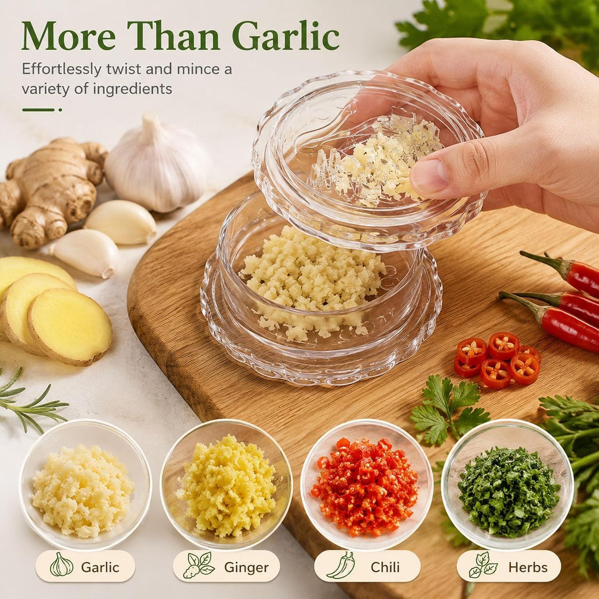 4 Pcs Garlic Presses Clear Plastic Garlic Grinder and Mincer Tool Dishwasher Safe & Easy for Kitchen