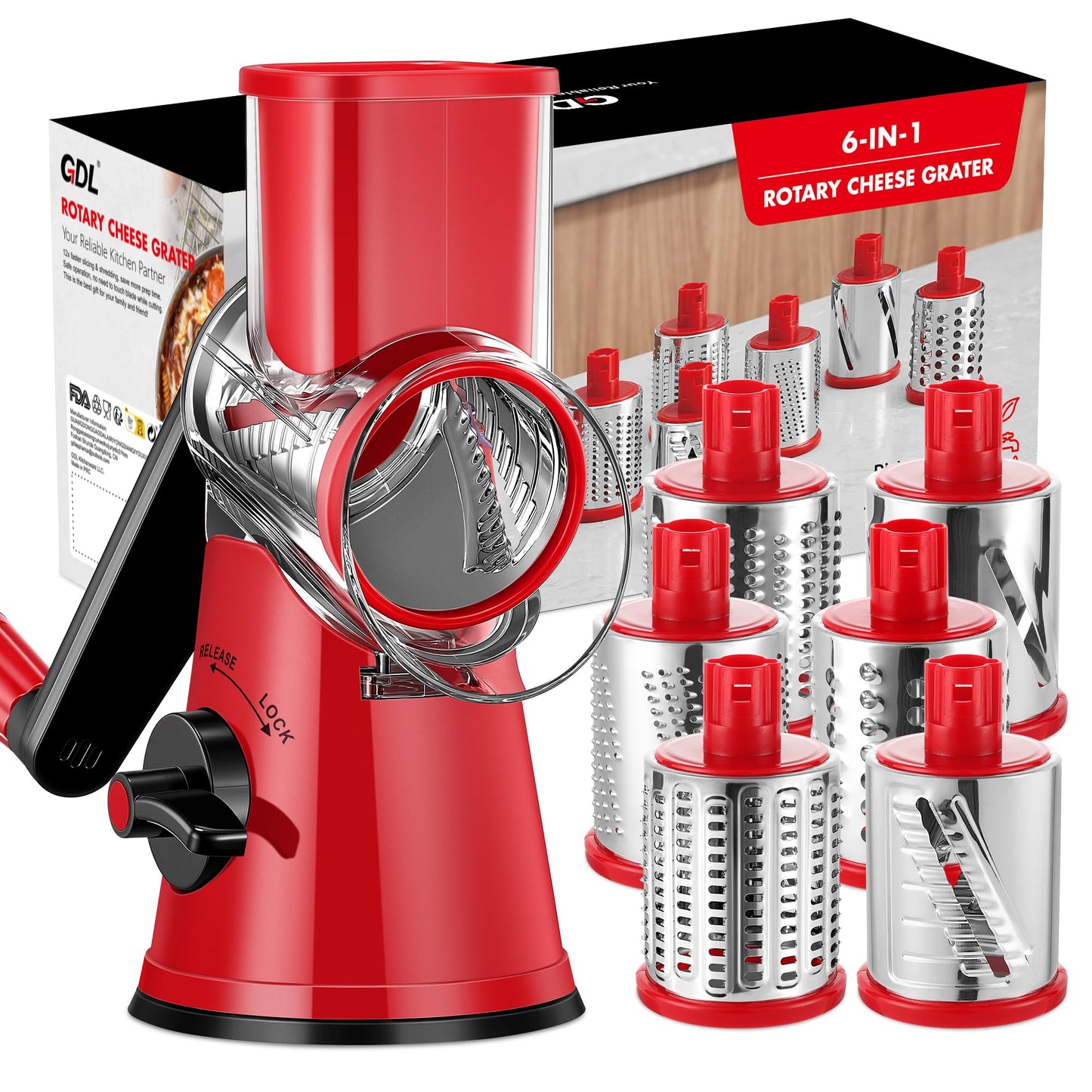GDL Cheese Grater Hand Crank, Rotary Cheese shredder, Vegetable Slicer