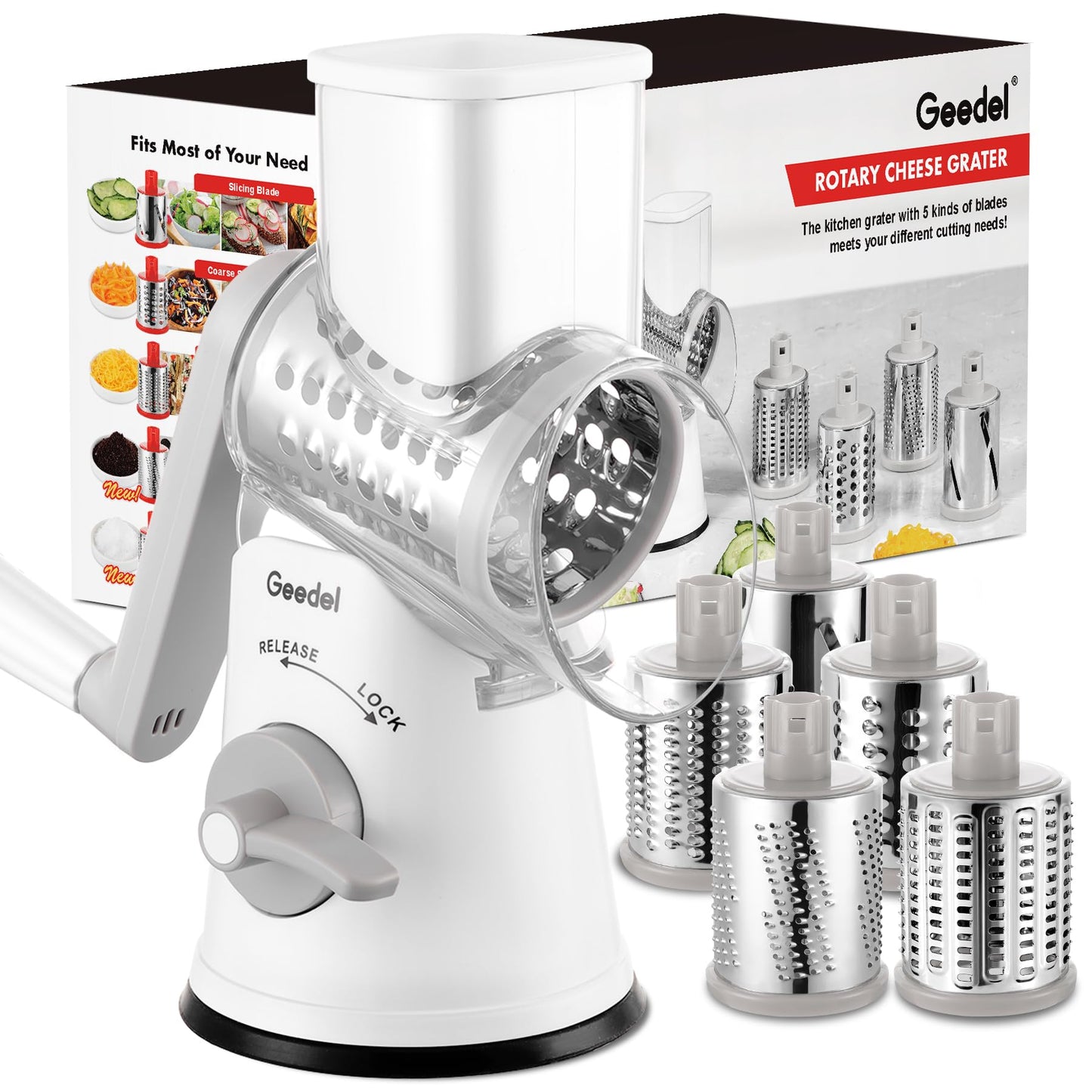 Geedel Rotary Cheese Grater Hand Crank, Cheese Shredder Vegetable Slicer