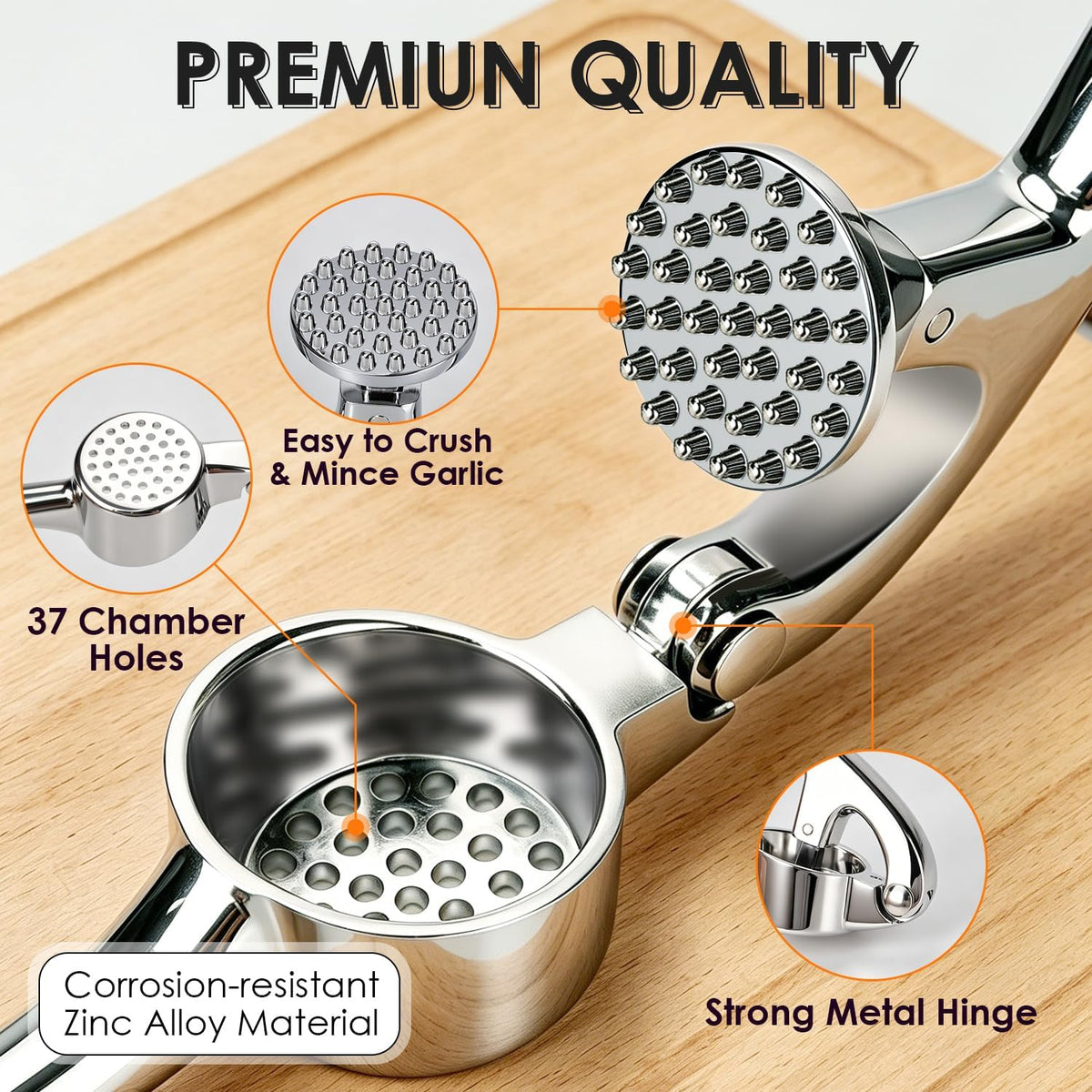 TACGEA Kitchen Garlic Press Set, Rust Proof Garlic Mincer Tool with Silicone Garlic Peeler and Brush