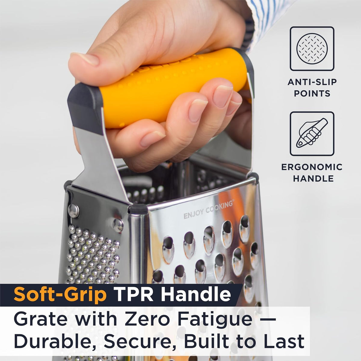 Deiss PRO Box Grater & Cheese Graters for Kitchen - Stainless Steel Cheese Grater and Food Shredder, 4 Sided Hand Grater for Block Cheese, Vegetables Non-Slip Base, Dishwasher Safe