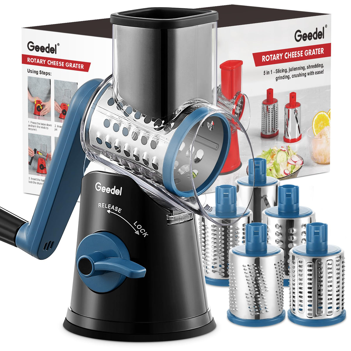 Geedel Rotary Cheese Grater Hand Crank, Cheese Shredder Vegetable Slicer