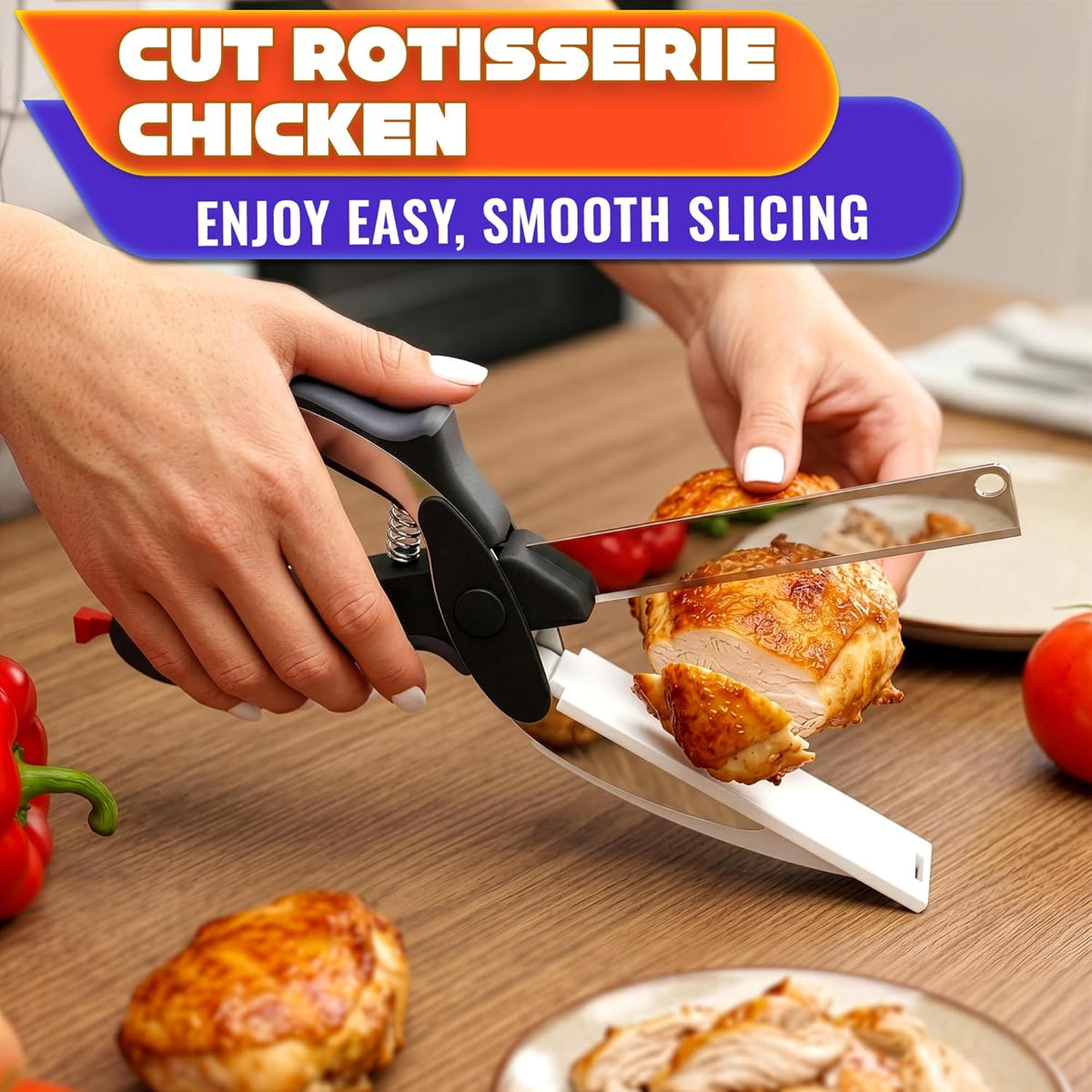 2 in 1 Kitchen Scissors for Food with Cutting Board, Safety Lock