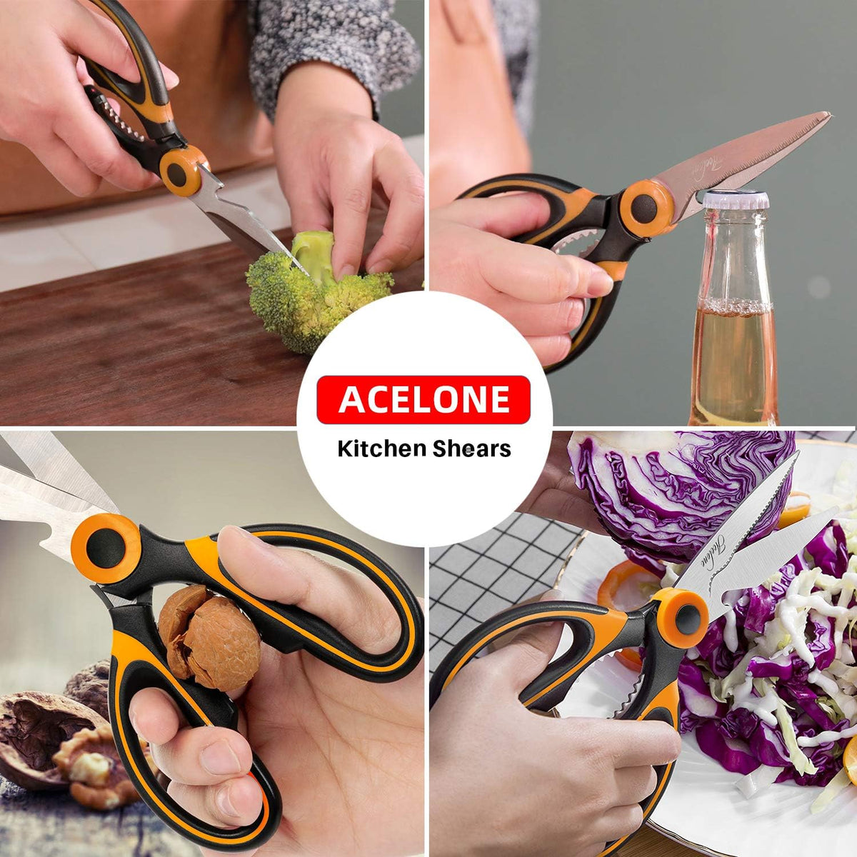 Acelone Kitchen Shears,Premium Heavy Duty Shears Ultra Sharp Stainless Steel Multi-function Kitchen Scissors for Chicken/Poultry/Fish/Meat/Vegetables/Herbs/BBQ…