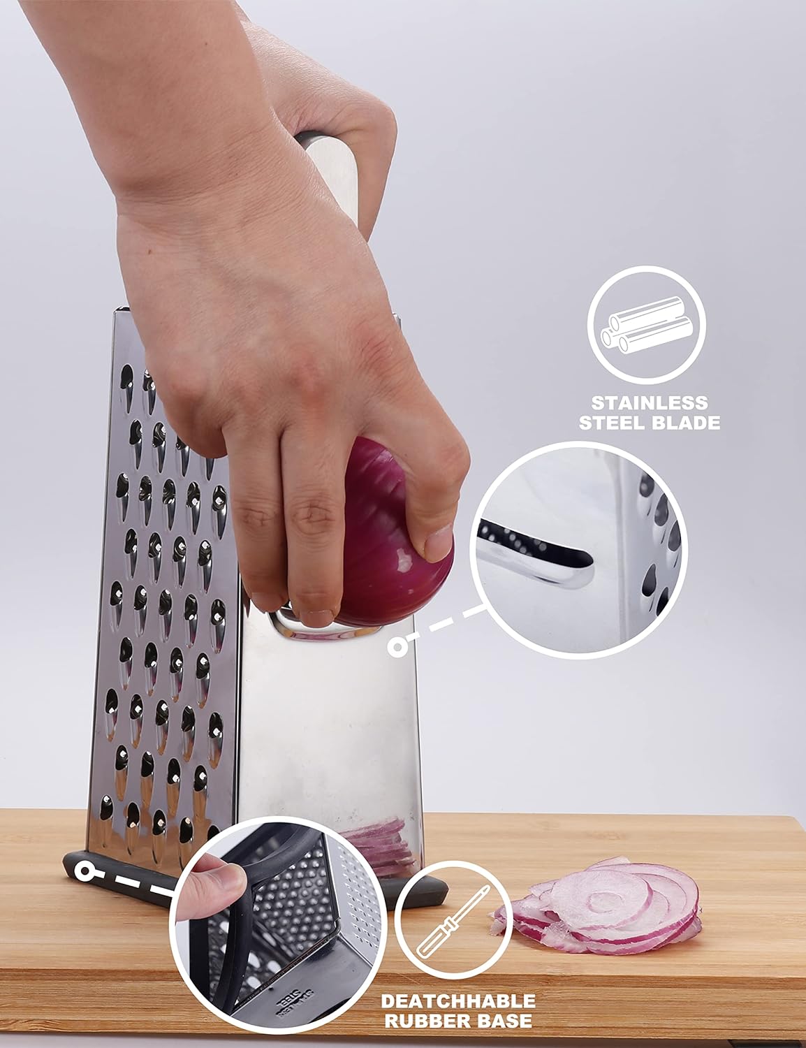 Kaishun Cheese Grater, 4-Sided Box Grater for Cheese, Vegetable & Fruit
