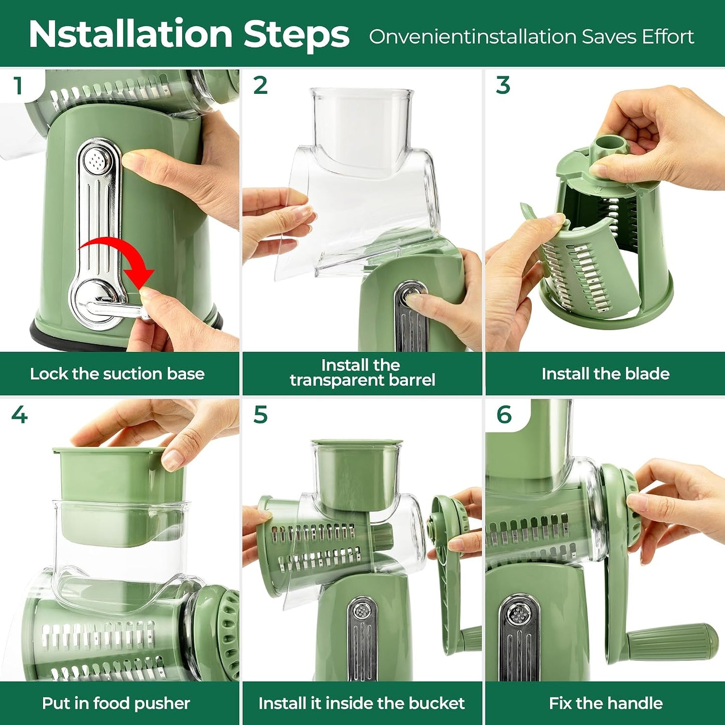 SUSTEAS Rotary Cheese Grater 5 Blades,Kitchen Mandoline Vegetable Slicer