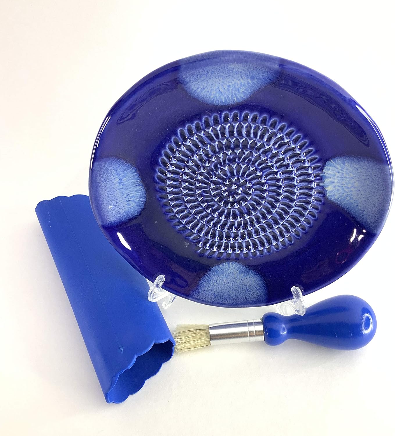 BonCera, Premium Ceramic Garlic Grater Plate Set - Blue Cross Glazed